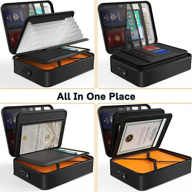Alt view image 3 of 7 - 5200 Fireproof Document Box, 16.1x 11.4x4.3 Inch Waterproof and Fireproof Document Organizer,Portable Home Travel Safe Storage Box for Legal Size Documents,File and Birth Certificate,Black