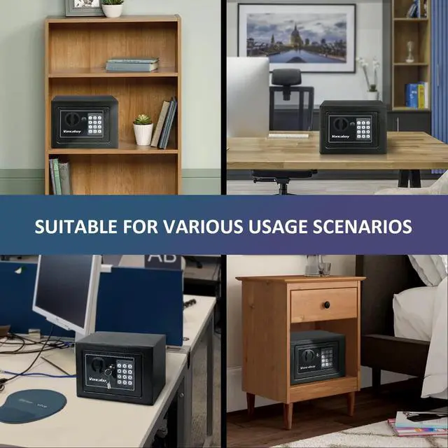 Alt view image 5 of 6 - Money Safe Box for Home with Sensor Light & Fireproof Money Bag - 0.23 Cubic Feet Security Safe Box with Digital Keypad, Keys & Pass Code Lock, 9.05" W x 6.69" D x 6.69" H, Black