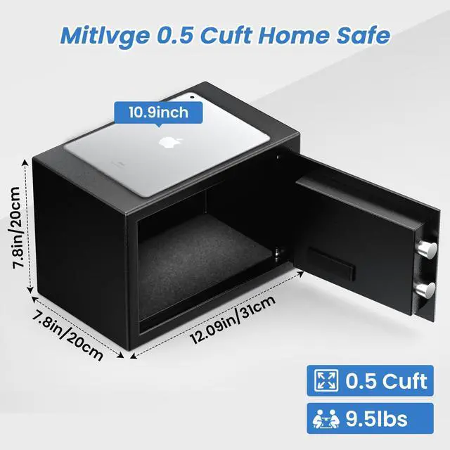 Alt view image 2 of 7 - Safe Box with Fireproof Waterproof Bag, Home Safe with Keys & Pass Code & Wall Mount Kits, Money Safe with Smart Alert System for Money, Jewelry, and Documents, 0.5 Cu ft