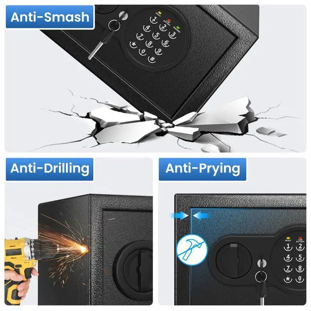 Alt view image 3 of 7 - Safe Box with Fireproof Waterproof Bag, Home Safe with Keys & Pass Code & Wall Mount Kits, Money Safe with Smart Alert System for Money, Jewelry, and Documents, 0.5 Cu ft