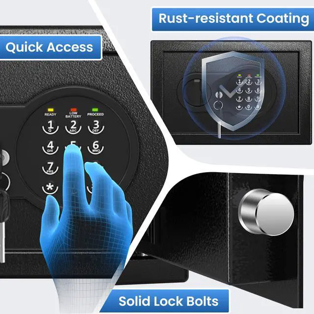 Alt view image 4 of 7 - Safe Box with Fireproof Waterproof Bag, Home Safe with Keys & Pass Code & Wall Mount Kits, Money Safe with Smart Alert System for Money, Jewelry, and Documents, 0.5 Cu ft