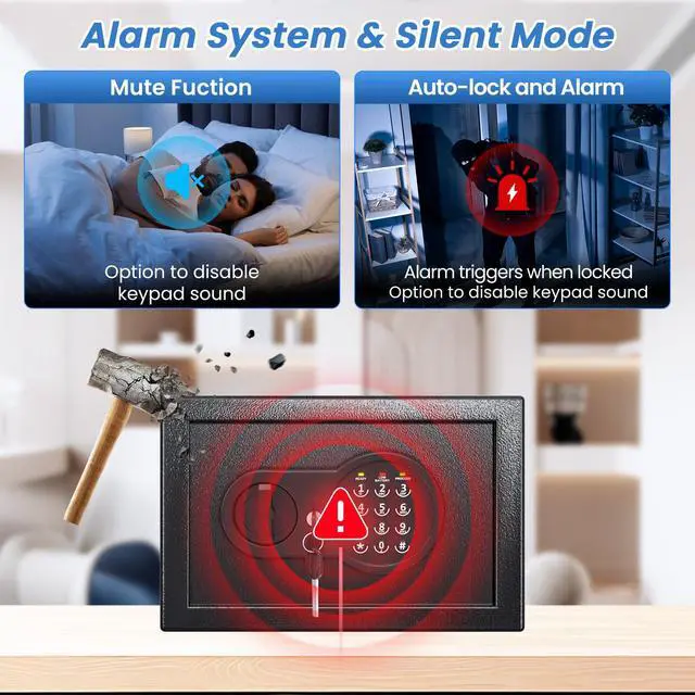 Alt view image 6 of 7 - Safe Box with Fireproof Waterproof Bag, Home Safe with Keys & Pass Code & Wall Mount Kits, Money Safe with Smart Alert System for Money, Jewelry, and Documents, 0.5 Cu ft