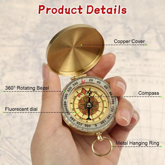 Alt view image 3 of 7 - Camping Survival Compass, Waterproof Pocket Compass, with Luminous Function, for Hiking Hunting Camping Outdoor Military Navigation Tool