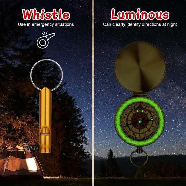 Alt view image 4 of 7 - Camping Survival Compass, Waterproof Pocket Compass, with Luminous Function, for Hiking Hunting Camping Outdoor Military Navigation Tool