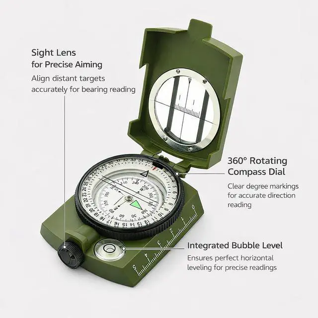 Alt view image 2 of 7 - Hiking Compass for Survival, Lensatic Compass Water-Resistant & Durable for Camping, Backpacking, Hunting, Outdoor Adventures (Plastic)