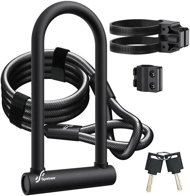 Main image of Bike Lock: Heavy Duty Bike U Lock with 6ft Security Steel Cable - 18mm Shackle Bicycle U-Locks with Keys and Sturdy Mounting Bracket for Road Mountain Bike Bicycle, Size 11.5''x6.25''