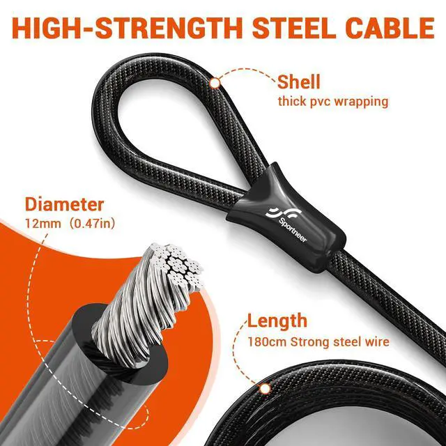 Alt view image 5 of 7 - Bike Lock: Heavy Duty Bike U Lock with 6ft Security Steel Cable - 18mm Shackle Bicycle U-Locks with Keys and Sturdy Mounting Bracket for Road Mountain Bike Bicycle, Size 11.5''x6.25''