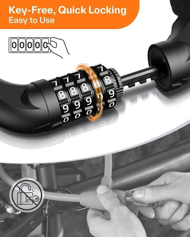 Alt view image 2 of 7 - Bike Lock: 5 Digit Combination High Security Anti Theft Bike Chain Lock - 3.2/3.6/4ft Heavy Duty Keyless Bicycle Lock for Bike Motorcycle Scooter Door & Gate - Easy to Use, Bike Accessories