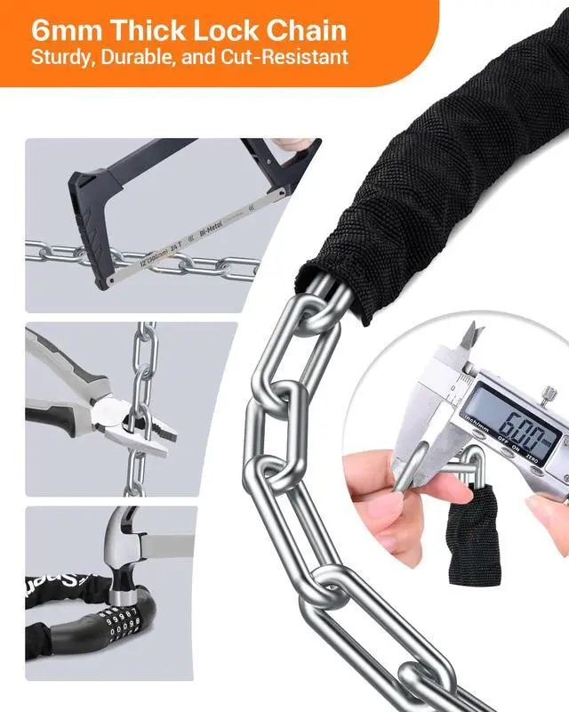 Alt view image 4 of 7 - Bike Lock: 5 Digit Combination High Security Anti Theft Bike Chain Lock - 3.2/3.6/4ft Heavy Duty Keyless Bicycle Lock for Bike Motorcycle Scooter Door & Gate - Easy to Use, Bike Accessories