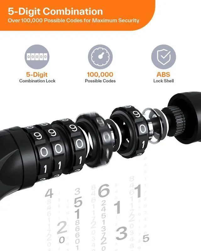 Alt view image 5 of 7 - Bike Lock: 5 Digit Combination High Security Anti Theft Bike Chain Lock - 3.2/3.6/4ft Heavy Duty Keyless Bicycle Lock for Bike Motorcycle Scooter Door & Gate - Easy to Use, Bike Accessories