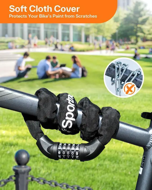 Alt view image 7 of 7 - Bike Lock: 5 Digit Combination High Security Anti Theft Bike Chain Lock - 3.2/3.6/4ft Heavy Duty Keyless Bicycle Lock for Bike Motorcycle Scooter Door & Gate - Easy to Use, Bike Accessories