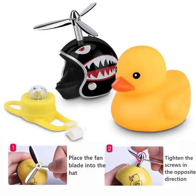 Alt view image 6 of 7 - Duck Bike Bell, Rubber Duck Bicycle Accessories with LED Light, Cute Propeller Handlebar Bicycle Horns for Kids Toddler Children Adults Sport Outdoor