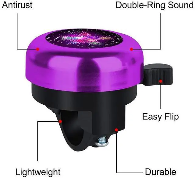 Alt view image 3 of 5 - Kids Bike Bell, Aluminum Bicycle Bell for Kids Girls Toddlers Gifts, Cute Clear Sound Children's Bike Accessories Bell Ring, Adjustable Size Lovely Bike Horn Purple