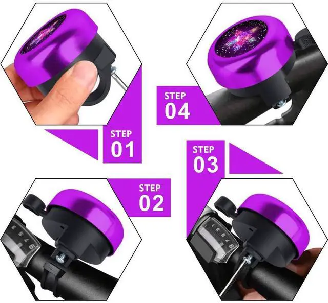 Alt view image 5 of 5 - Kids Bike Bell, Aluminum Bicycle Bell for Kids Girls Toddlers Gifts, Cute Clear Sound Children's Bike Accessories Bell Ring, Adjustable Size Lovely Bike Horn Purple