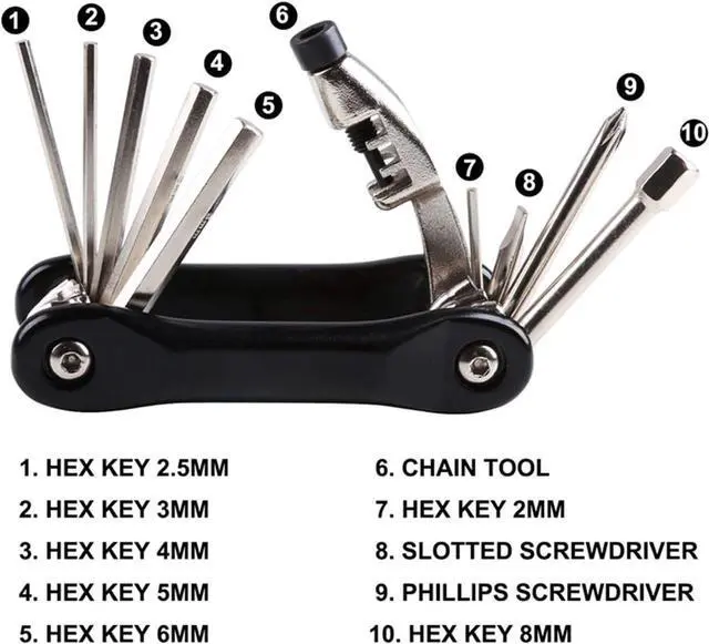 Alt view image 3 of 7 - Bike Tire Repair Kit with 210PSI Mini Pump & 10-in-1 Multi-Tool | Includes Chain Breaker, Glueless Patches, Tire Levers & Portable Bag | for Road, Mountain & BMX Bicycles