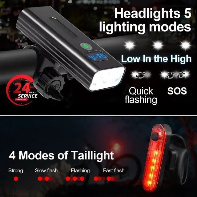 Alt view image 2 of 7 - 3000 Lumens Multifunctional Bike Light Set,5200 mAh Bike Light Rechargeable,Front Bike Light for Night Riding,Two LED Digital Display Design,IPX5 Waterproof,5+4 Modes Mountain Bike Lights