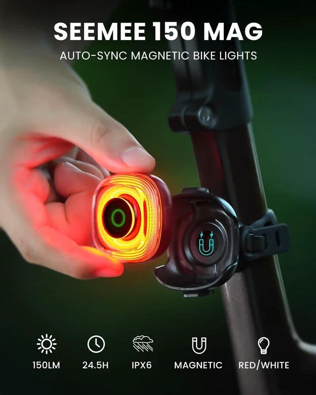 Alt view image 2 of 7 - SEEMEE 150 MAG Magnetic Rear Bike Lights,USB-C Rechargeable FTR LightSync Control Technology, IPX6 Waterproof Safety Rear Bicycle Lights, Best Bike Lights for Night Riding