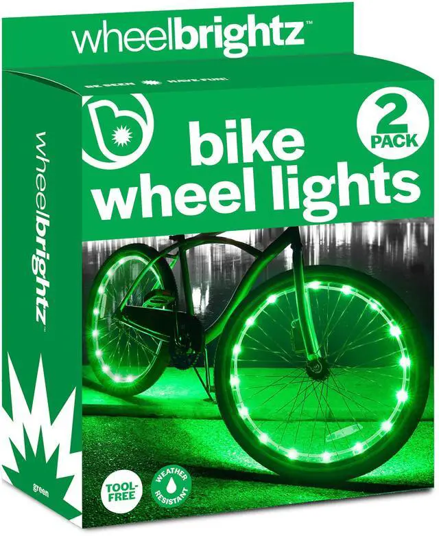 Main image of WheelBrightz 2-Pack Bike Wheel Lights, Green - LED Bike Lights for Tires - Bike Lighting Parts & Accessories - Outdoor Summer Fun for Boys and Girls