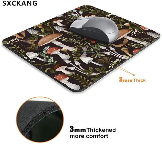 Alt view image 4 of 6 - Cute Mushrooms Mouse Pad, Berries and Bugs Mousepad, Square Natural Trendy Print Mouse Pad, Perfect Design for Gaming, Computer, Office, Laptop, Office Work, Non-Slip Rubber Mouse Mat, 9.5x7.9 inch