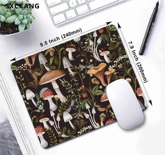 Alt view image 5 of 6 - Cute Mushrooms Mouse Pad, Berries and Bugs Mousepad, Square Natural Trendy Print Mouse Pad, Perfect Design for Gaming, Computer, Office, Laptop, Office Work, Non-Slip Rubber Mouse Mat, 9.5x7.9 inch