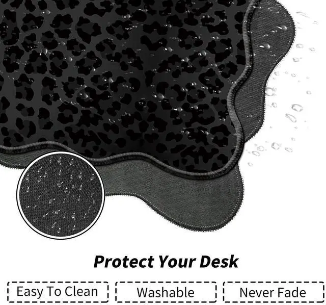 Alt view image 3 of 7 - Black Leopard Print Desk Mat Mouse Pad 31.5" x11.8" XL Extended Mousepad Huge Mouse Pads with Stitched Edges Desk Pad for Work, Game, Office, Home