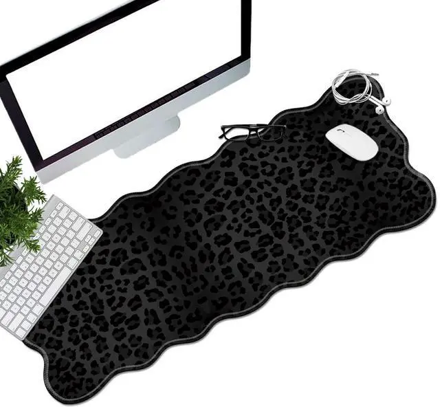 Main image of Black Leopard Print Desk Mat Mouse Pad 31.5" x11.8" XL Extended Mousepad Huge Mouse Pads with Stitched Edges Desk Pad for Work, Game, Office, Home