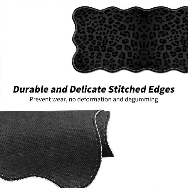 Alt view image 4 of 7 - Black Leopard Print Desk Mat Mouse Pad 31.5" x11.8" XL Extended Mousepad Huge Mouse Pads with Stitched Edges Desk Pad for Work, Game, Office, Home