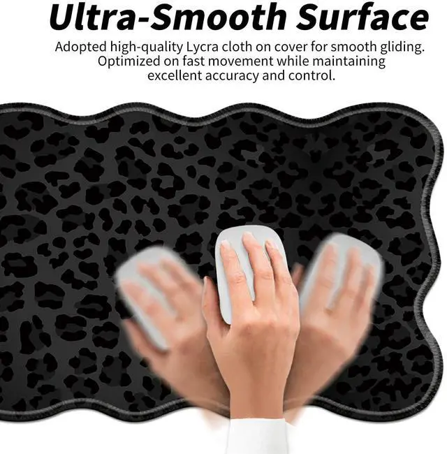 Alt view image 5 of 7 - Black Leopard Print Desk Mat Mouse Pad 31.5" x11.8" XL Extended Mousepad Huge Mouse Pads with Stitched Edges Desk Pad for Work, Game, Office, Home