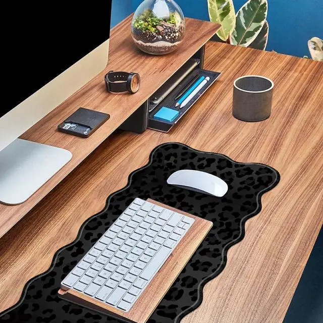 Alt view image 7 of 7 - Black Leopard Print Desk Mat Mouse Pad 31.5" x11.8" XL Extended Mousepad Huge Mouse Pads with Stitched Edges Desk Pad for Work, Game, Office, Home