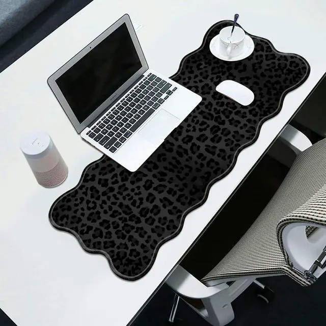 Alt view image 6 of 7 - Black Leopard Print Desk Mat Mouse Pad 31.5" x11.8" XL Extended Mousepad Huge Mouse Pads with Stitched Edges Desk Pad for Work, Game, Office, Home