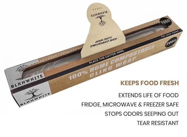 Alt view image 3 of 7 - Certified Compostable Cling Wrap with Slide Cutter - 12" Wide x 200 feet. ASTM 6400 Certified Cling Wrap. Great Alternative to Beeswax Wraps or Plastic Wrap.