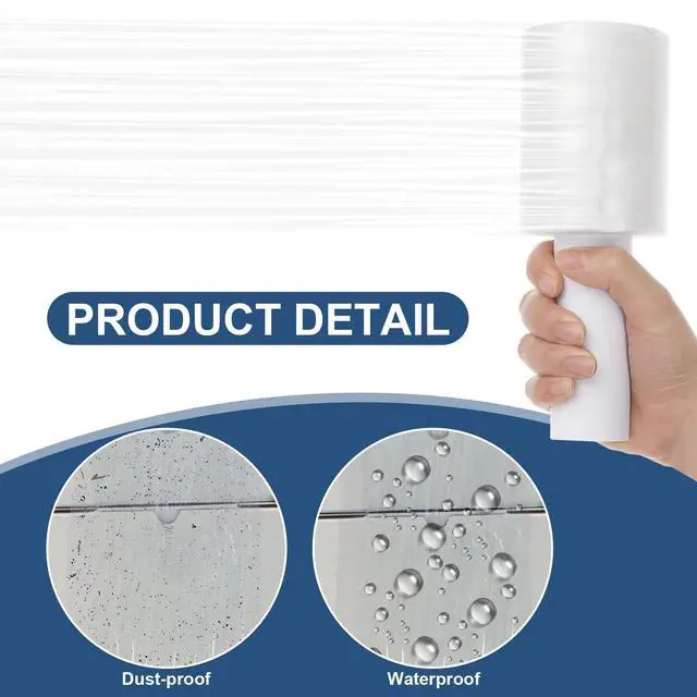Alt view image 2 of 6 - 6 Pack Stretch Wrap Film with Handle, 4 Inch x 1000ft 80 Gauge Thick Industrial Strength Hand Shrink Wrap Roll, Self-Adhesive Plastic Wrap for Packing, Moving