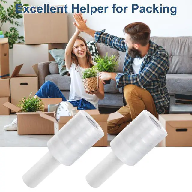 Alt view image 4 of 6 - 6 Pack Stretch Wrap Film with Handle, 4 Inch x 1000ft 80 Gauge Thick Industrial Strength Hand Shrink Wrap Roll, Self-Adhesive Plastic Wrap for Packing, Moving