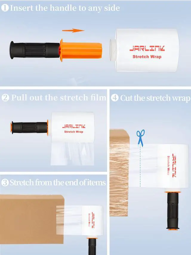 Alt view image 4 of 7 - 5" x 1000' Stretch Wrap, Shrink Pallet Film W/Handles, 4 Pack