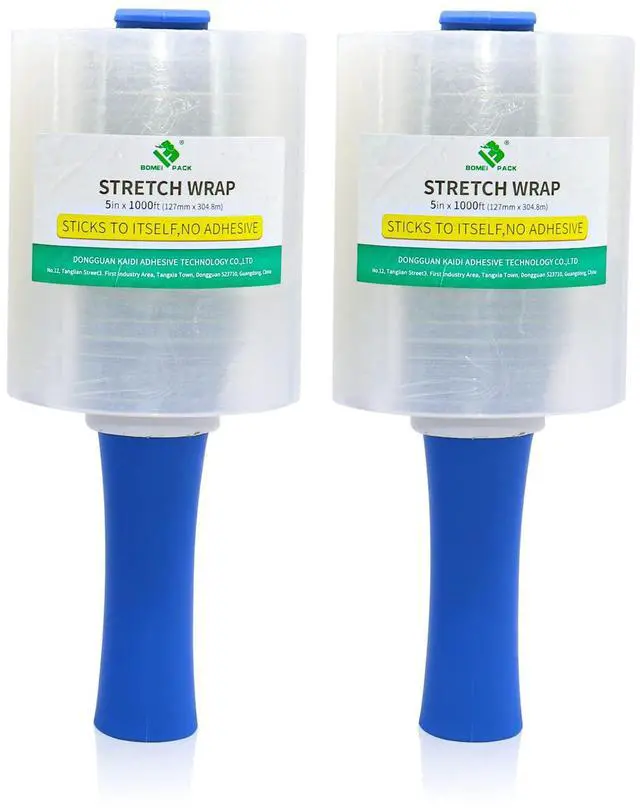 Main image of Clear Industrial Stretch Wrap Film 5" x 1000ft 2 Pack with Handle, 5" x 1000ft for Moving Supplies, Plastic Wrap for Packing, Heavy Duty Stretch Film