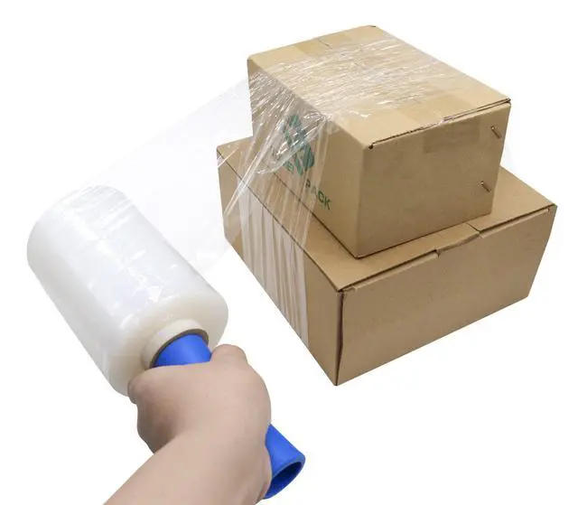 Alt view image 2 of 7 - Clear Industrial Stretch Wrap Film 5" x 1000ft 2 Pack with Handle, 5" x 1000ft for Moving Supplies, Plastic Wrap for Packing, Heavy Duty Stretch Film