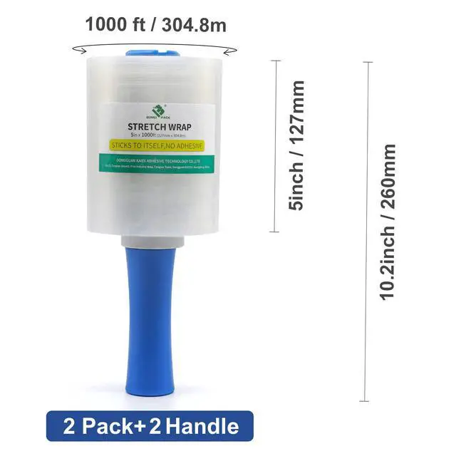 Alt view image 6 of 7 - Clear Industrial Stretch Wrap Film 5" x 1000ft 2 Pack with Handle, 5" x 1000ft for Moving Supplies, Plastic Wrap for Packing, Heavy Duty Stretch Film