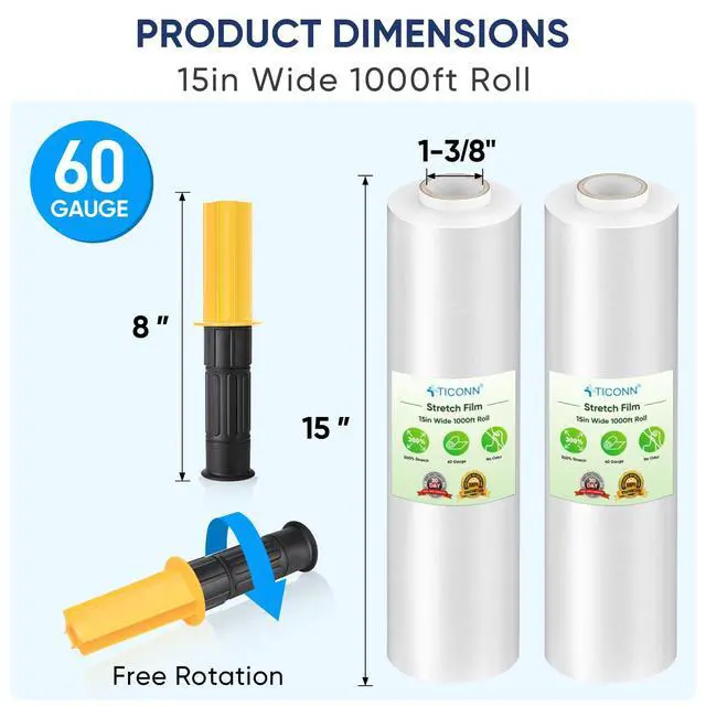 Alt view image 2 of 7 - Stretch Wrap Stretch Film Roll, 1000ft Industrial Strength 15 inch Wide Clear Plastic Wrap with Handles for Pallet Wrapping Shipping Moving