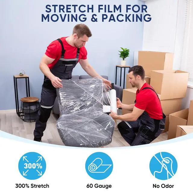 Alt view image 5 of 7 - Stretch Wrap Stretch Film Roll, 1000ft Industrial Strength 15 inch Wide Clear Plastic Wrap with Handles for Pallet Wrapping Shipping Moving