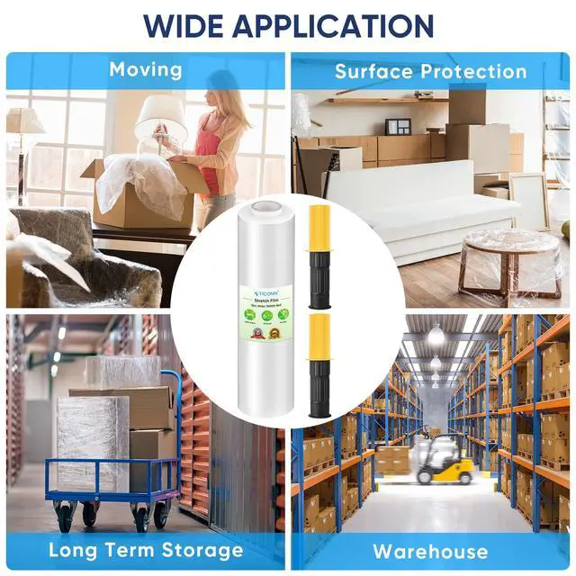 Alt view image 7 of 7 - Stretch Wrap Stretch Film Roll, 1000ft Industrial Strength 15 inch Wide Clear Plastic Wrap with Handles for Pallet Wrapping Shipping Moving