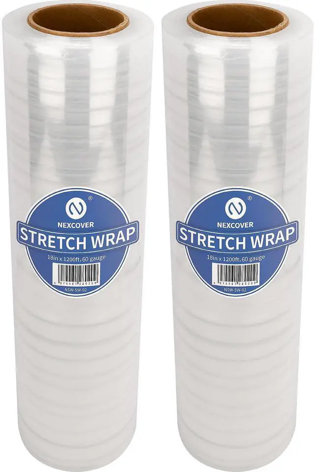 Main image of 18 Inch Stretch Wrap - 1200 Feet | 60 Gauge, 2 Roll Clear Plastic Self-adhering Stretch Wrap Film for Pallet Wrap, Thick and Durable Packing Moving Supplies Heavy Duty Shrink Film.