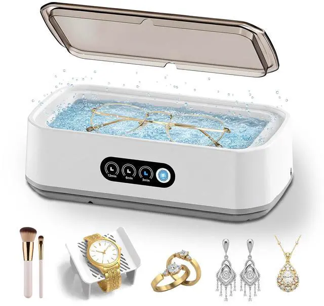Main image of Ultrasonic Jewelry Cleaner Machine: 49KHz Ultrasonic Cleaner with 3 Cleaning Modes for Jewelry,Glasses,Rings,Watch Strap,Dentures,Retainers,Coins,Earring,650ML 304 Stainless Steel Tank(White)