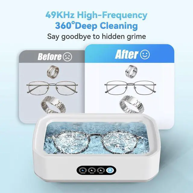 Alt view image 2 of 7 - Ultrasonic Jewelry Cleaner Machine: 49KHz Ultrasonic Cleaner with 3 Cleaning Modes for Jewelry,Glasses,Rings,Watch Strap,Dentures,Retainers,Coins,Earring,650ML 304 Stainless Steel Tank(White)