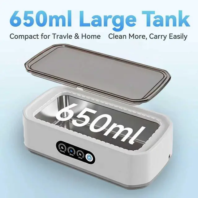 Alt view image 3 of 7 - Ultrasonic Jewelry Cleaner Machine: 49KHz Ultrasonic Cleaner with 3 Cleaning Modes for Jewelry,Glasses,Rings,Watch Strap,Dentures,Retainers,Coins,Earring,650ML 304 Stainless Steel Tank(White)