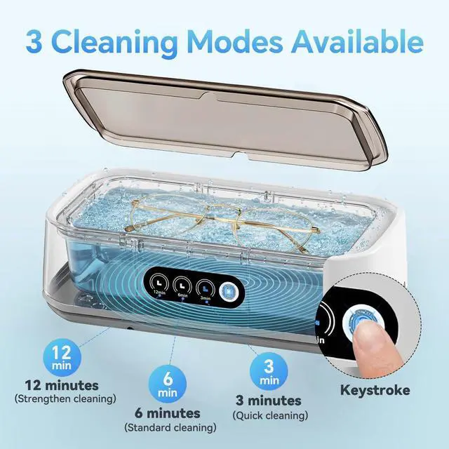 Alt view image 4 of 7 - Ultrasonic Jewelry Cleaner Machine: 49KHz Ultrasonic Cleaner with 3 Cleaning Modes for Jewelry,Glasses,Rings,Watch Strap,Dentures,Retainers,Coins,Earring,650ML 304 Stainless Steel Tank(White)