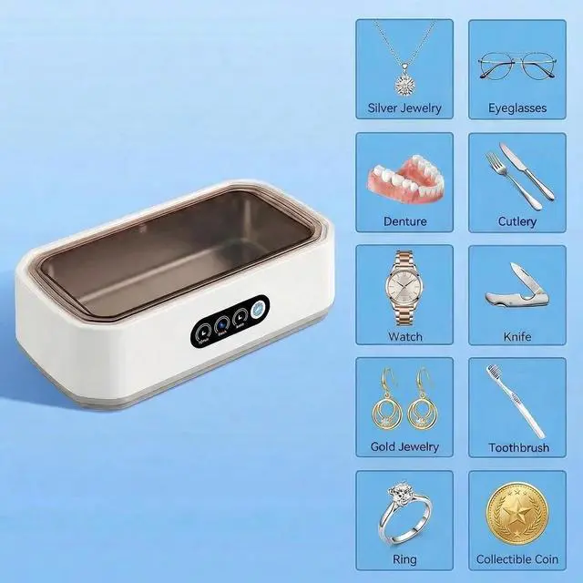 Alt view image 6 of 7 - Ultrasonic Jewelry Cleaner Machine: 49KHz Ultrasonic Cleaner with 3 Cleaning Modes for Jewelry,Glasses,Rings,Watch Strap,Dentures,Retainers,Coins,Earring,650ML 304 Stainless Steel Tank(White)