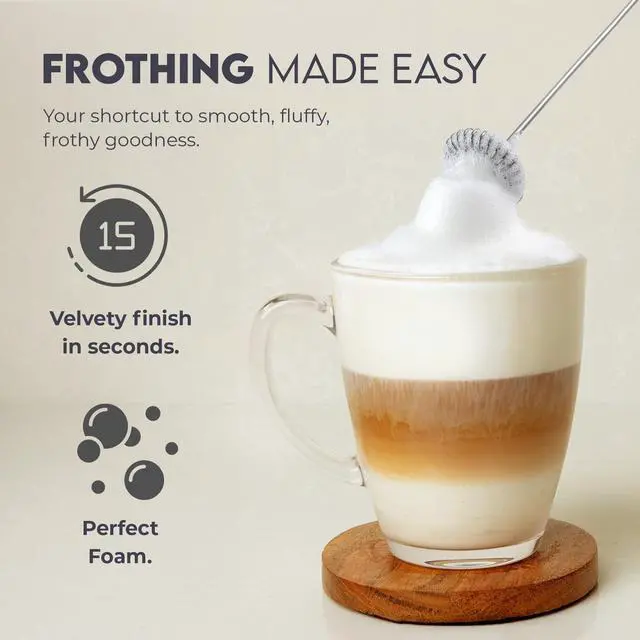 Alt view image 2 of 7 - Powerful Milk Frother AA Batteries Included Ultra Fast Handheld Drink Mixer with Stainless Steel Whisk Stirrer for Coffee, Protein, Matcha & More, Frother Wand Electric Frothmate Black