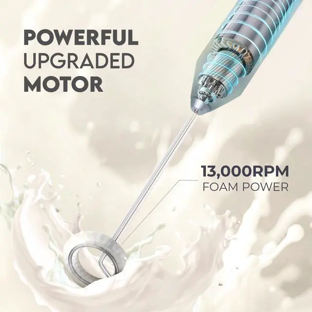 Alt view image 4 of 7 - Powerful Milk Frother AA Batteries Included Ultra Fast Handheld Drink Mixer with Stainless Steel Whisk Stirrer for Coffee, Protein, Matcha & More, Frother Wand Electric Frothmate Black