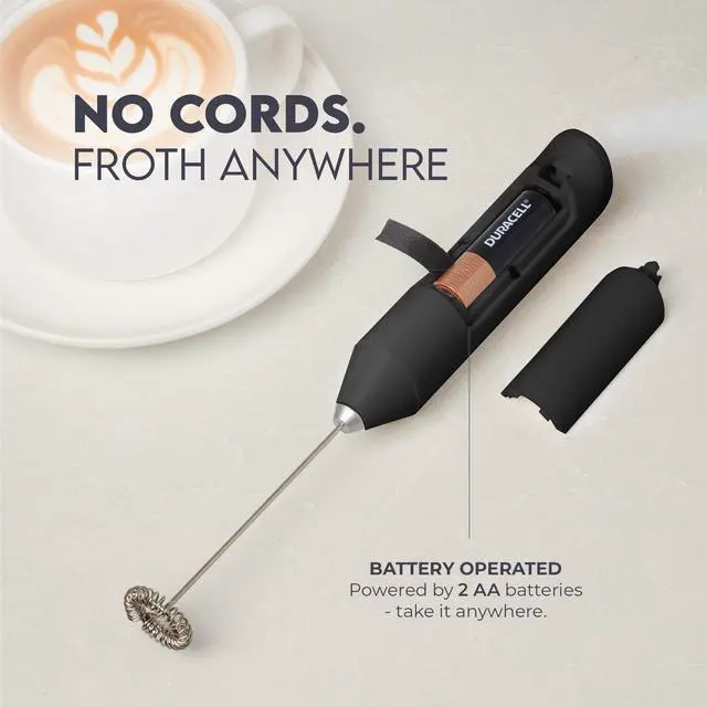 Alt view image 5 of 7 - Powerful Milk Frother AA Batteries Included Ultra Fast Handheld Drink Mixer with Stainless Steel Whisk Stirrer for Coffee, Protein, Matcha & More, Frother Wand Electric Frothmate Black