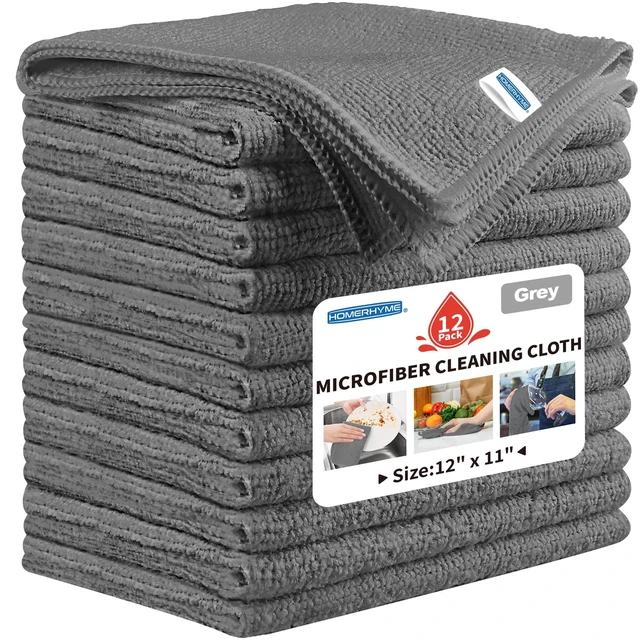 Main image of Microfiber Cleaning Cloth, 12 Pack Grey Cleaning Rags,12" X 11" Lint Free Dish Towels Wash Cloths, Reusable Microfiber Towels for Home and Kitchen Bathroom Apartment Cleaning Supplies